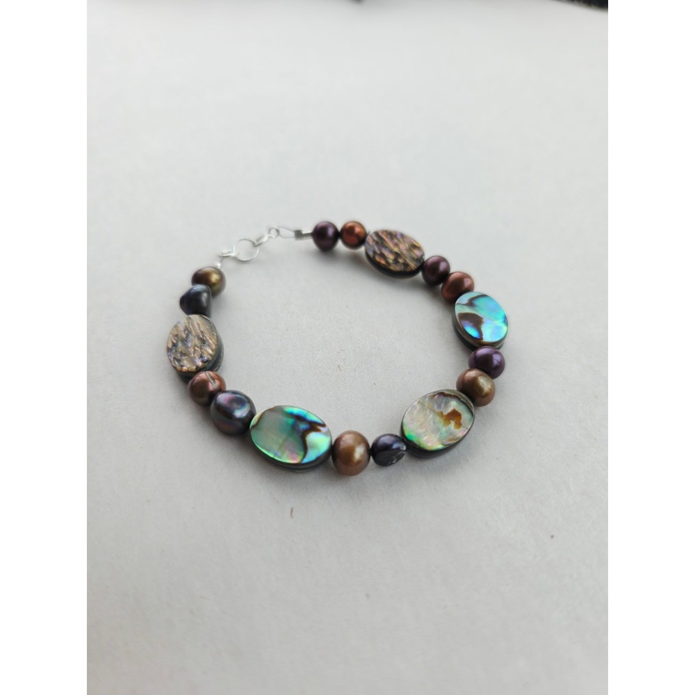 Handcrafted Abalone and Pearl Sterling Silver 925 Bracelet Coastal Artisan